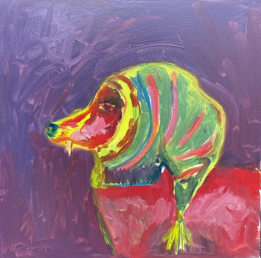 wolf in hand-knitted hat