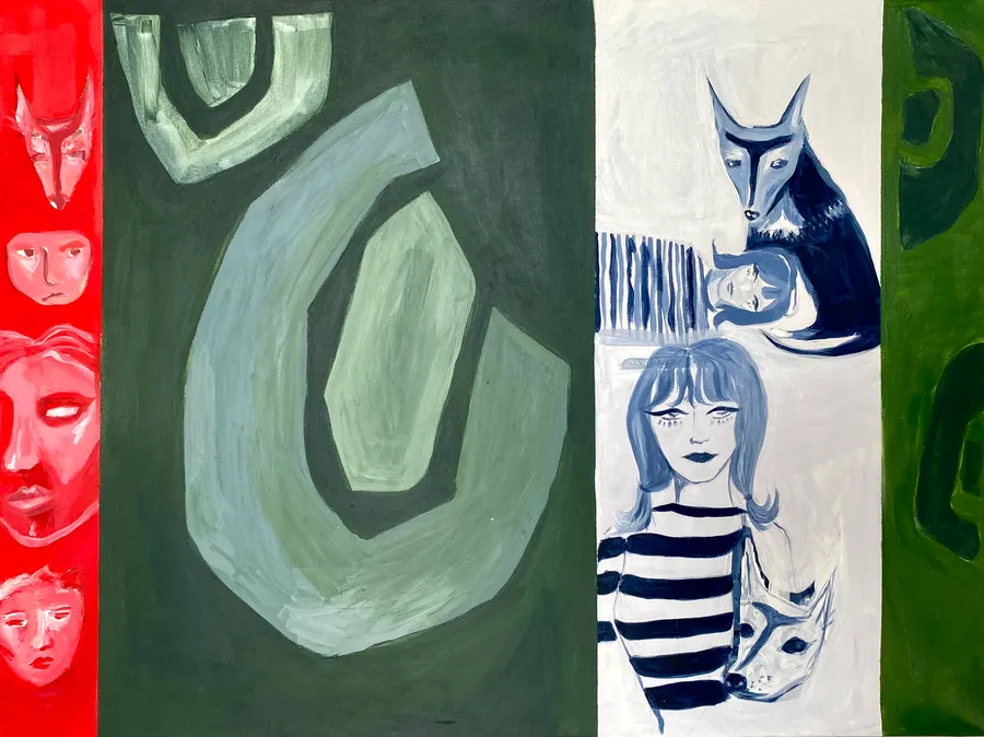 a tribute to socks and pauline boty (2024) acrylic on canvas 80 x 60 cm